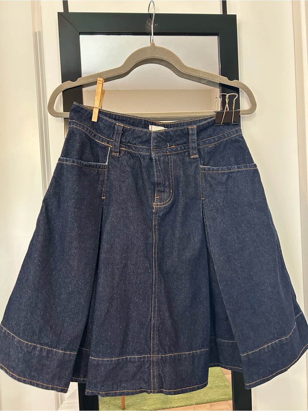 BDG Dark Indigo Denim Circle Skirt school uniform style. Pleats. With pockets.